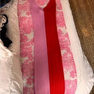 STAUD Pink and Red Ribbed Dress